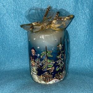 Christmas pillar candle single wick snowmen tree birdhouse glitter 3D size 3 X 4